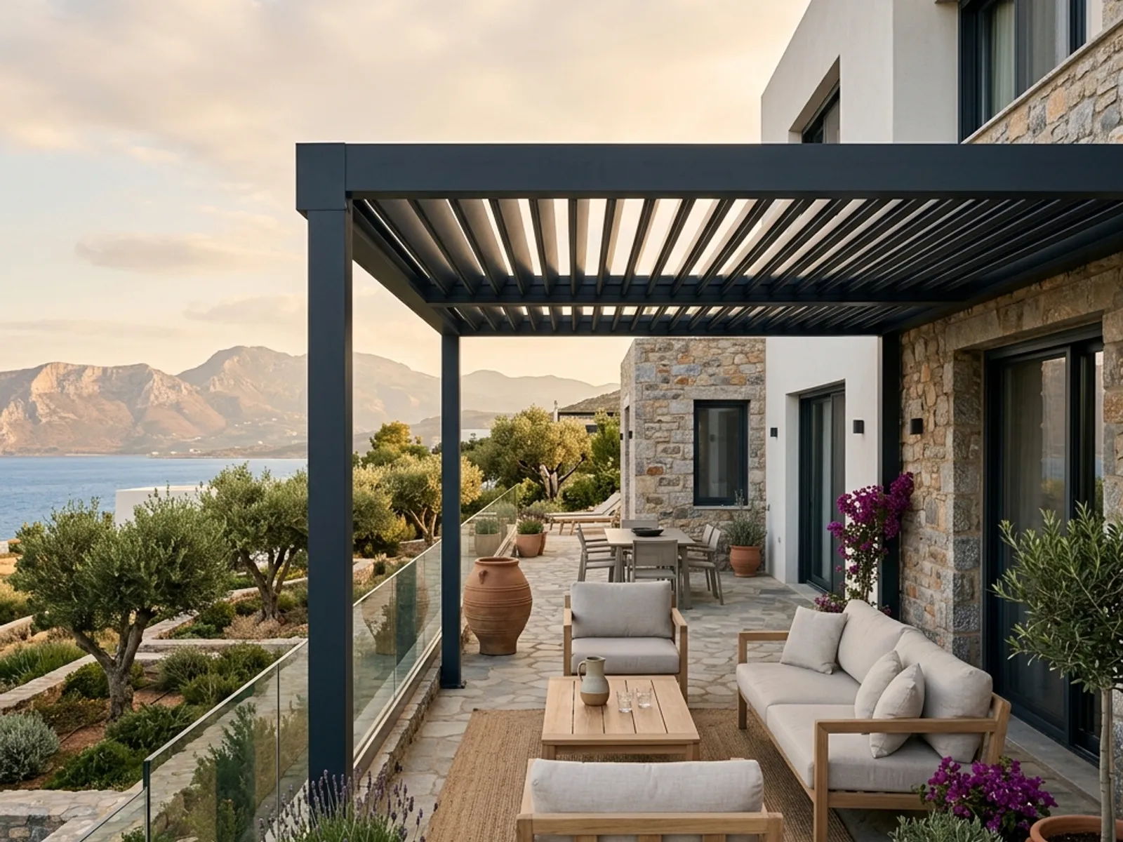 Bioklimatische Pergola mit drehbaren Lamellen